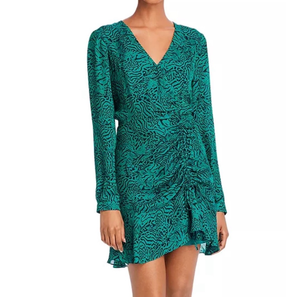 Parker Teal Patterned Long Sleeve Dress